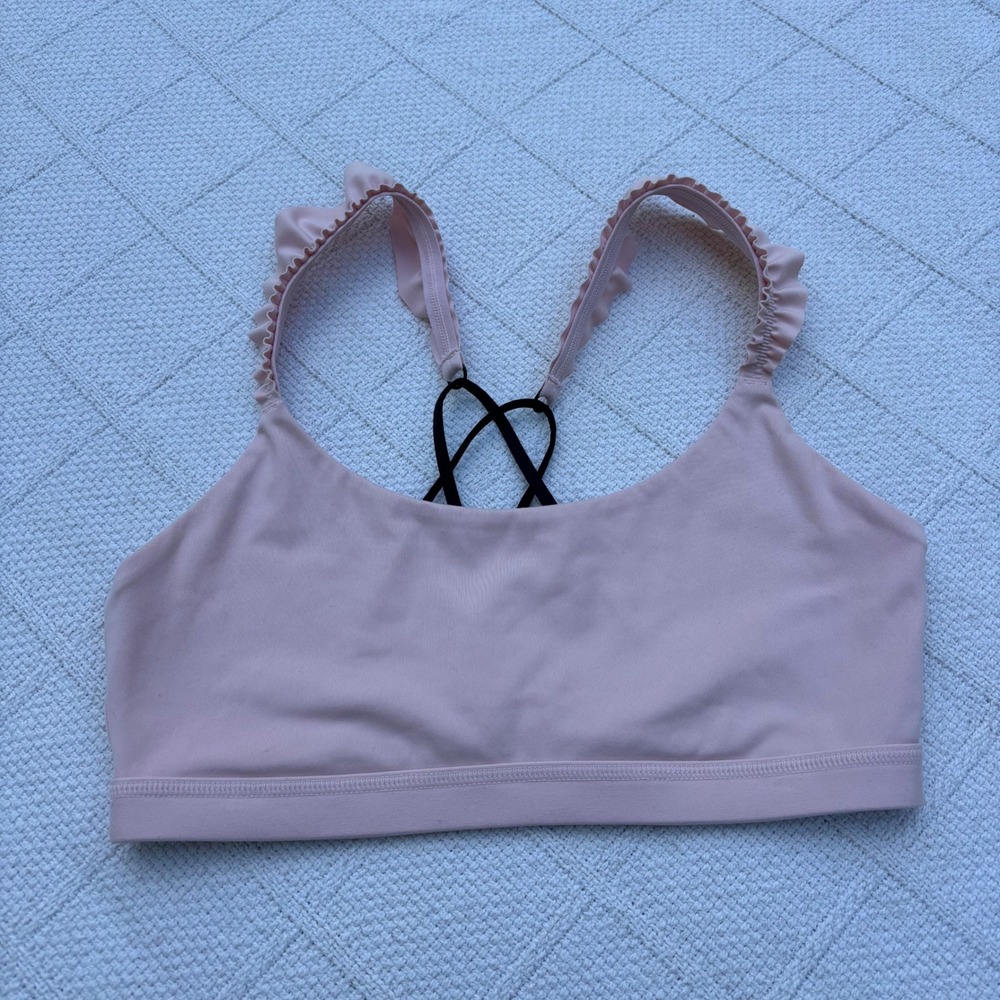 Women's Medium Something Navy Bandier Pale Blush Black Ruffle Yoga Pilates Bra